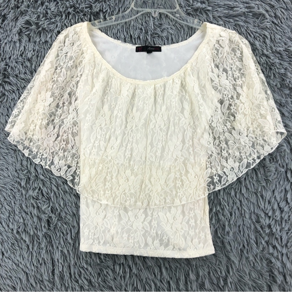 Heart Soul Blouse Womens Small White Tank Overlay With Lace